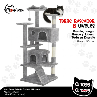 Torre Rascador de Orejitas 8 Niveles Gris Claro